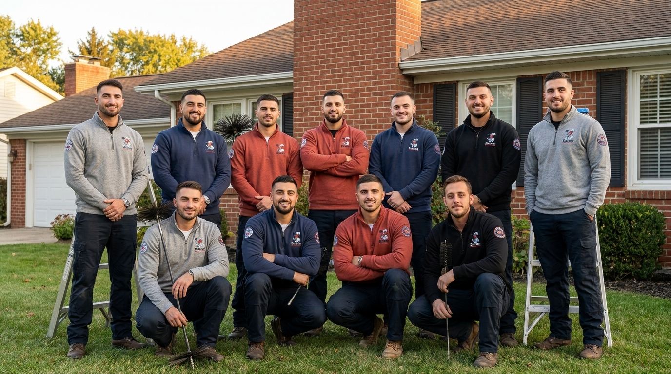 The Doctor Chimney Sweep crew in branded uniforms